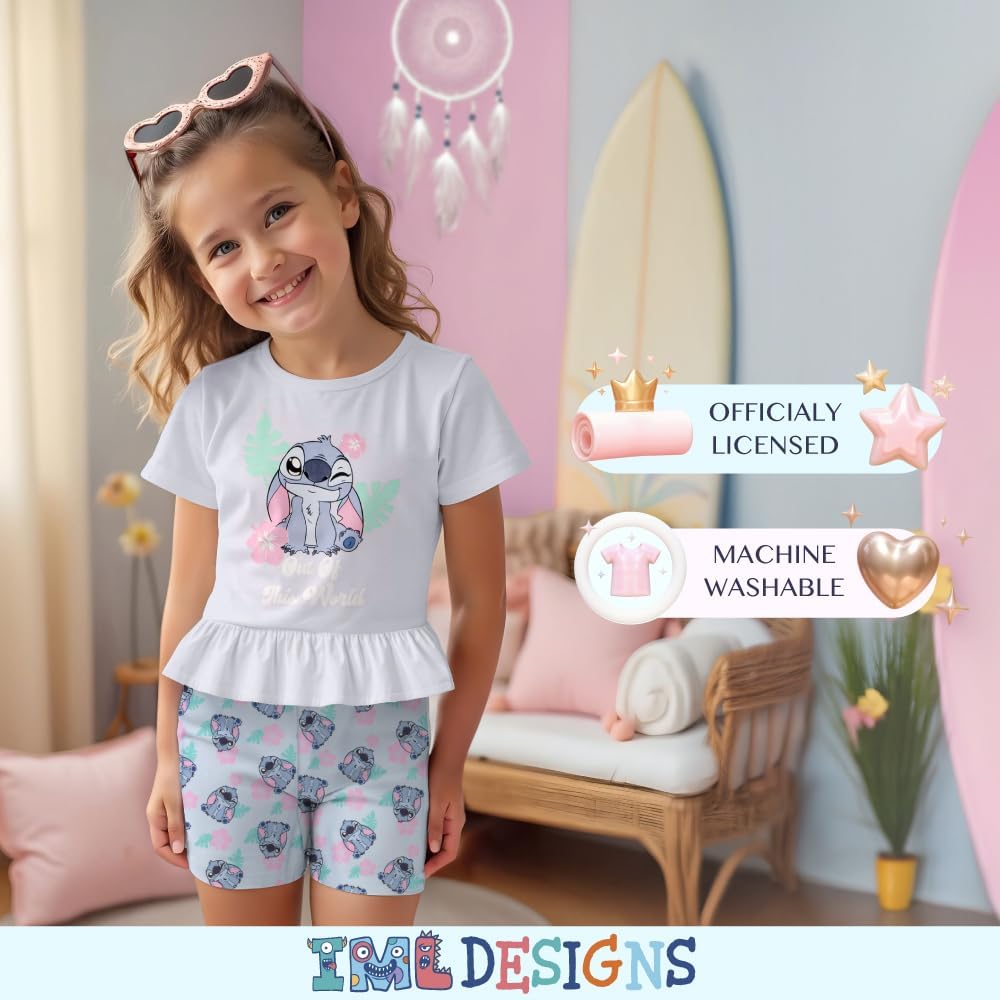Disney Princess, Minnie Mouse, Lilo & Stitch, Aristocats Girls 2-Piece Ruffle Hem T-Shirt and Biker Shorts Set for Kids - Image 4