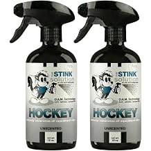 مزيل رائحة الهوكي غير المعطر Stink Solution للحصول على رائحة قوية يزيل العرق ورائحة الجسم بسرعة من معدات الهوكي والزلاجات وحقائب الهوكي والقفازات والمزيد! مزيل الروائح الكريهة الآمن للهوكي - زجاجتان سعة 16 أونصة