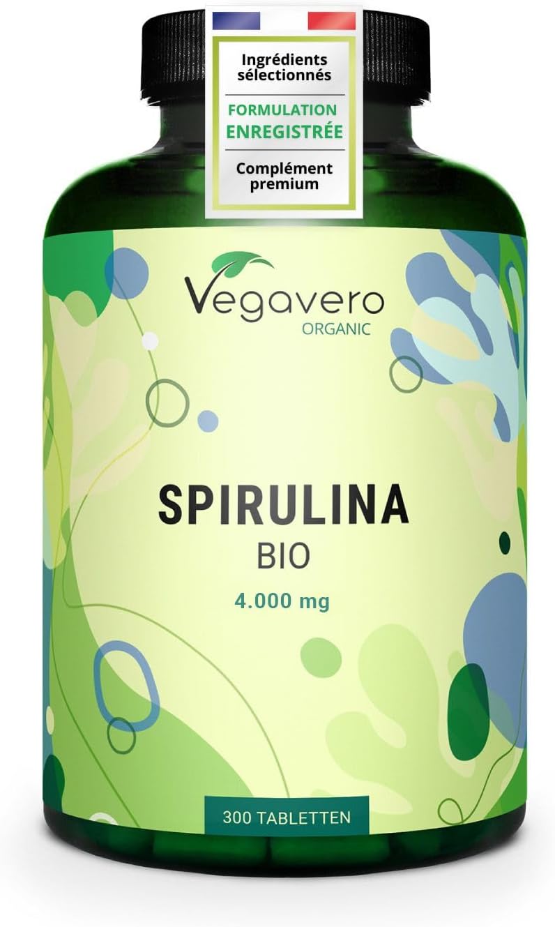 Spirulina BIO – 4000mg per day | 100% Pure & No Additives | With Phycocyanin, Proteins | VEGAN & Non-GMO | Vegavero