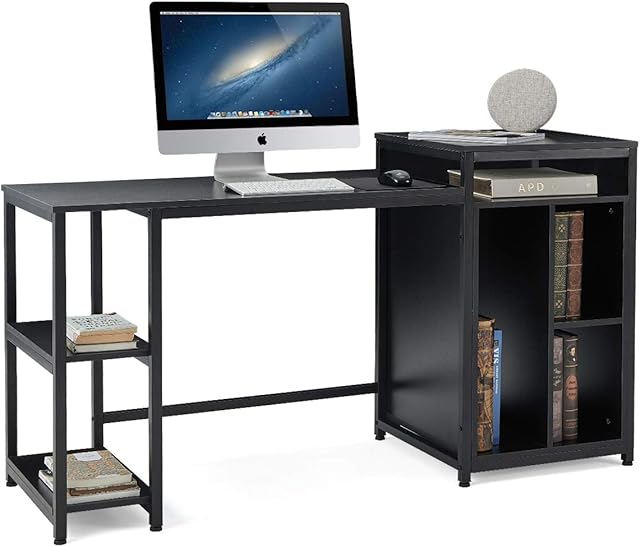 EROMMY Computer Desk with Storage Bookshelves, 150cm Modern Sturdy Writing Desk for Home Office (Black -150cm)
