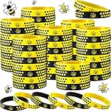 Bee Rubber Bracelets Silicone Wristbands Black and Yellow Color Stretch Bracelets for Bee Baby...