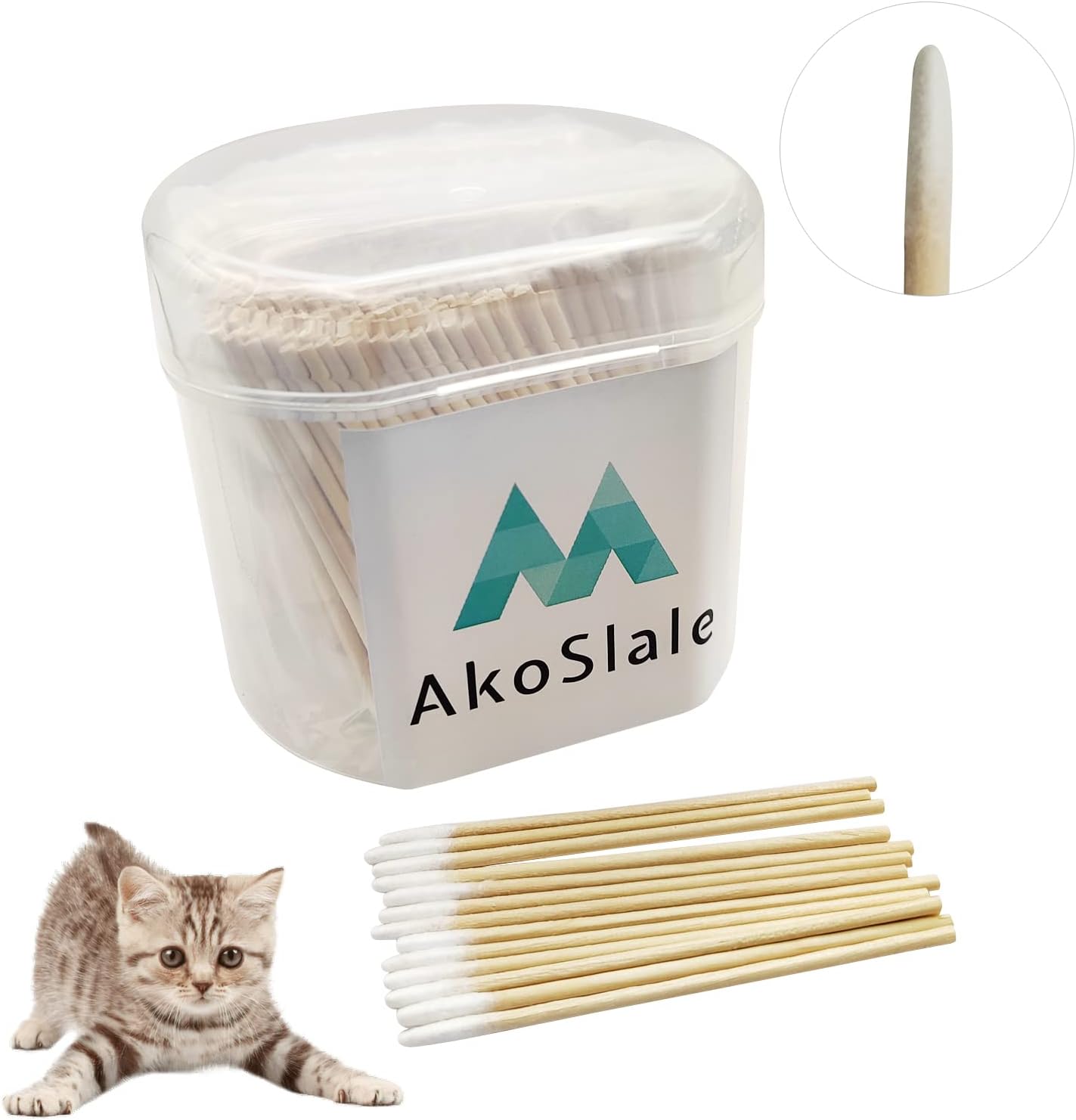 500pcs Pointed Cotton Swabs with Precision Tips – 2.9 Inch Biodegradable Wooden Swabs in Bulk Pack for Pet Eye & Paw Care, Makeup Detailing, Nail Art & Electronics Cleaning