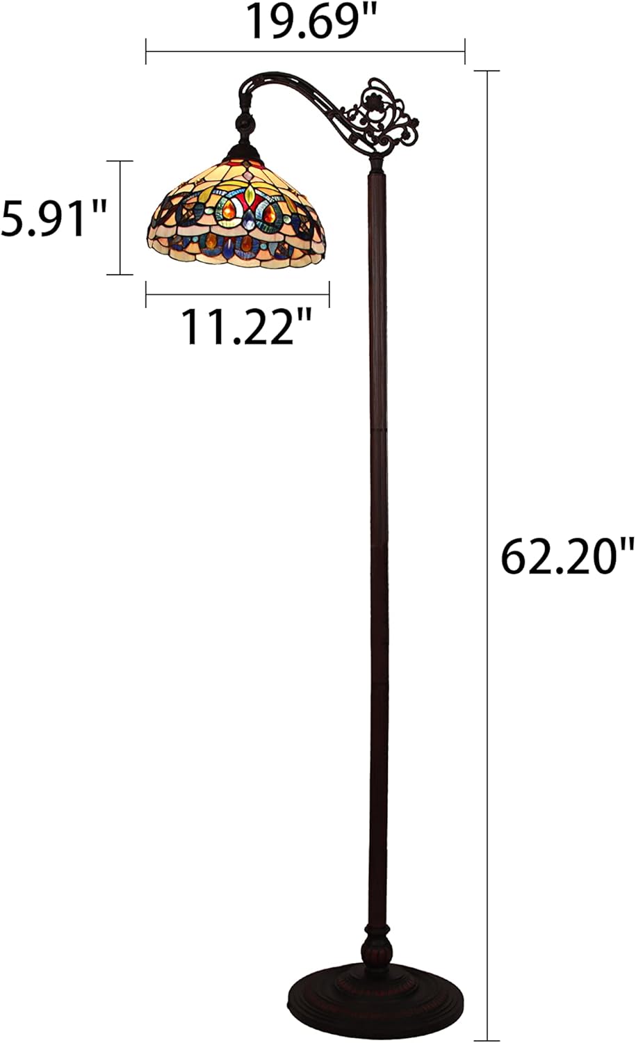 Radiance Goods Victorian Tiffany-Style Dark Bronze 1 Light Reading Floor Lamp 11" Wide/62 Tall