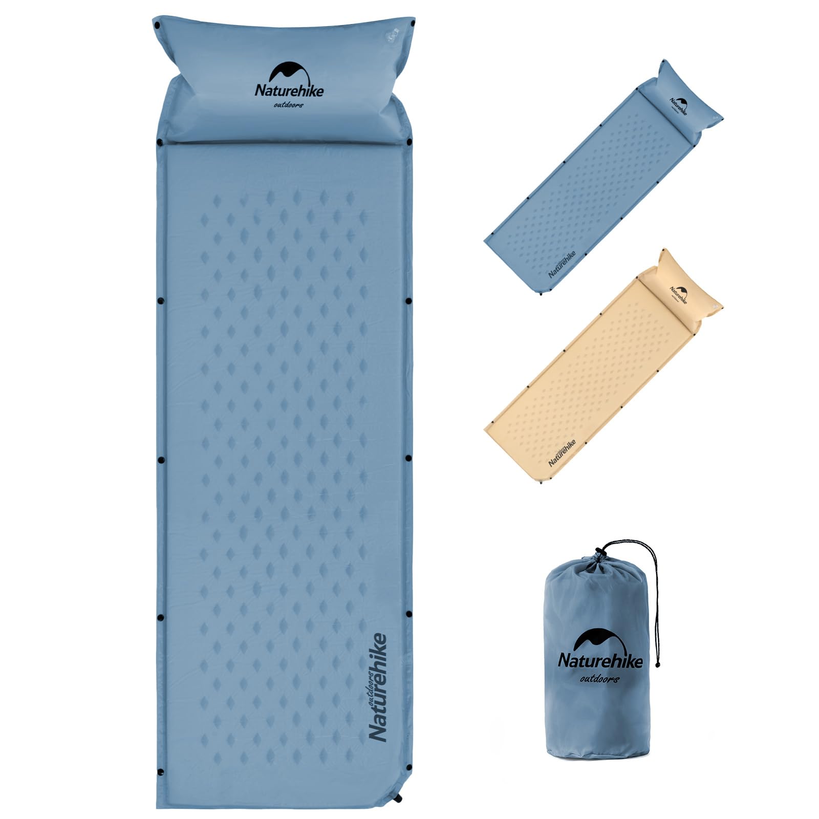 Naturehike Self-Inflating Sleeping Pad, Ultralight Memory Foam Camping Pad with Pillow, Fast Inflating, Sleeping Pad for Camping Hiking with Storage Bag, Single, Blue
