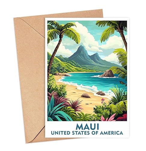 ShelbyShops Maui Island Travel Greeting Card - 5 x 7 inches - Multicolor Tropical Scenery - Unisex-Adults Maui Hawaii Connection
