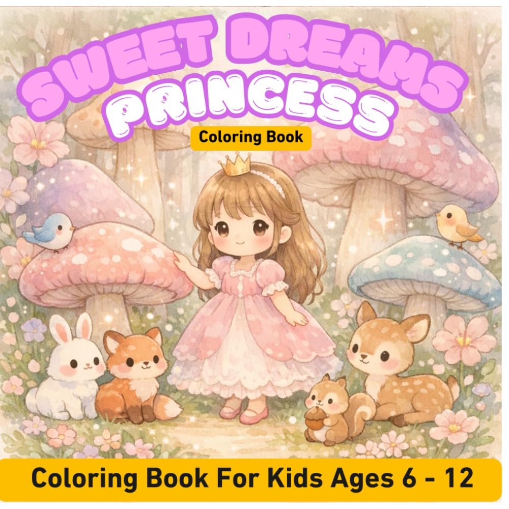 Sweet Dreams Princess Coloring Book for Kids Ages 6–12: Cute Kawaii Princess, Animals & Magical Fantasy Scenes for Relaxation and Creativity (Sweet Dreams Coloring Book Series)