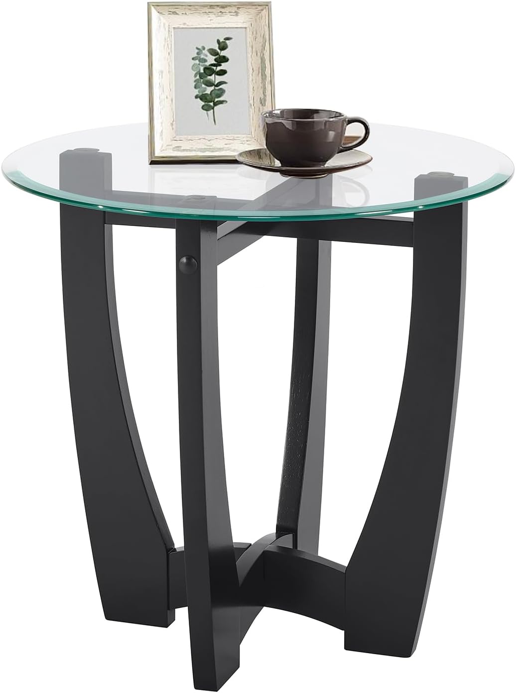 Amazon.com: Danya B Galaxy Black and Tempered Glass Round End Table ...