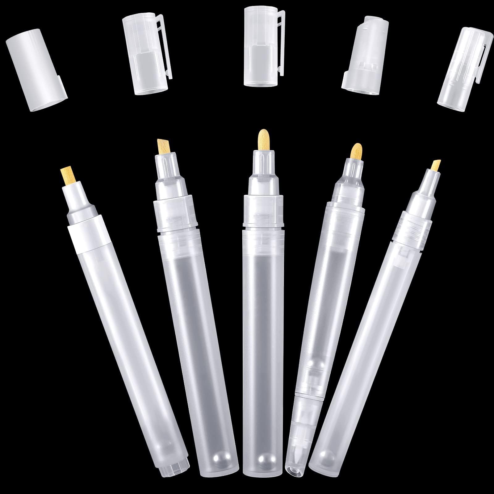 Empty Refill Paint Markers Blank Refillable Paint Pens, Empty Refillable Marker for Painting Transparent Pen Tube, Fill with Your Own Art Acrylic, Oil and Watercolor for Art Painting Crafts Kit 5 PCS