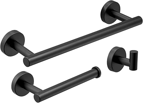Kelelife Gancho de Pared Portarrollos para Papel Higiénico 30 cm Toallero Baño, Negro Mate, Accesorios de Baño de 3 Piezas