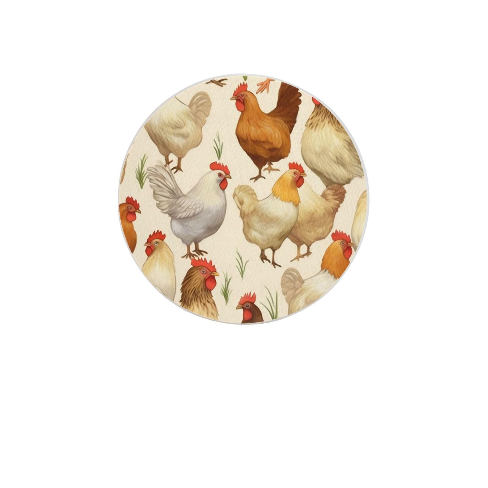 A Brood of Chickens Absorbent Drink Coasters Diatomaceous Round Coaster 4 Inch Reusable Cup Coasters Set 4pc