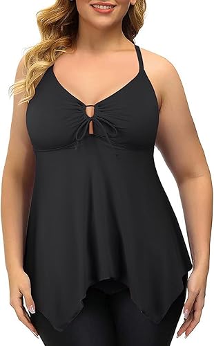 Miniatura 8 de Firpearl Trajes de baño tankini para mujeres, modestos y fluidos, espalda cruzada, talla plus, top de traje de baño