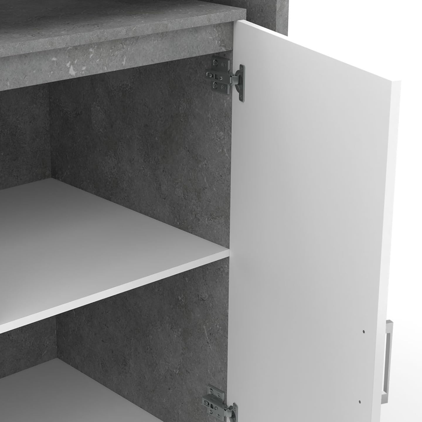 IDMarket - Ilot Rotatif Polo Meuble de Bar pivotant 2 en 1 Imitation béton Porte Blanche