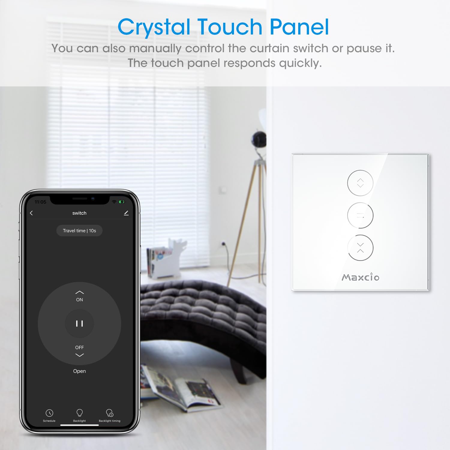 Maxcio Interruptor de Persiana WiFi, Control Inteligente de Persiana compatible con Alexa, Google Assistant, Control por voz y Control Remoto, Temporizador