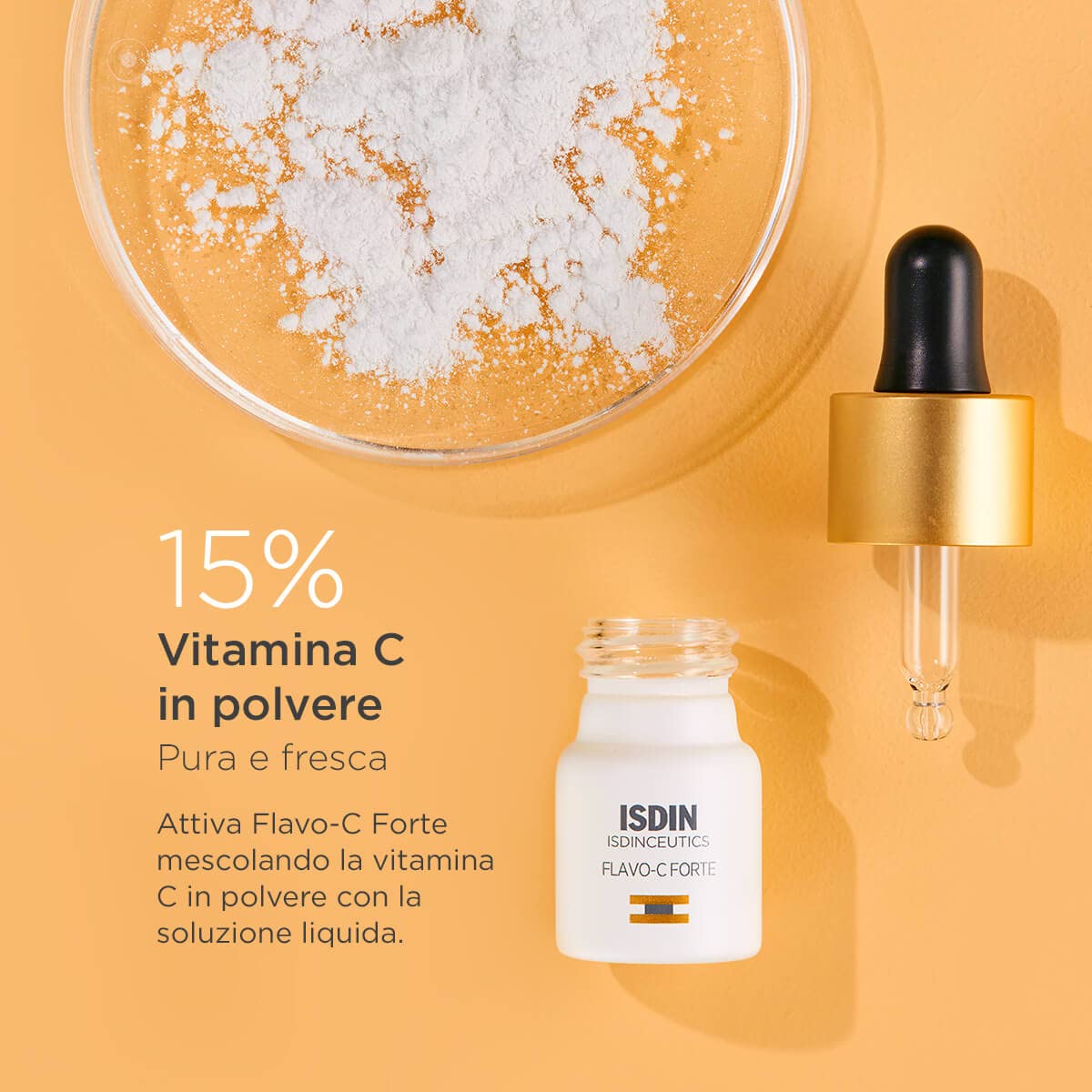 ISDIN Isdinceutics Flavo-C Forte (3 unità) | Siero Viso Antiossidante | 15% Vitamina C in Polvere Pura e Fresca
