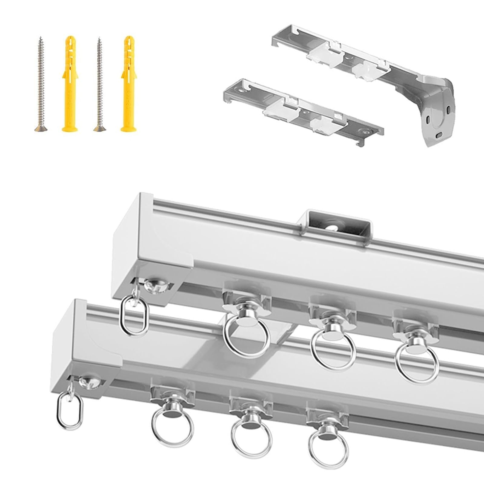 Ceiling/Wall Curtain Track Heavy-Duty Double Curtain Rail for Office Living Room RV Divider, Curtain Rails Silent Slider Track System, Aluminum Sliding Rail With Silent Roller(White,420cm(13.8ft))