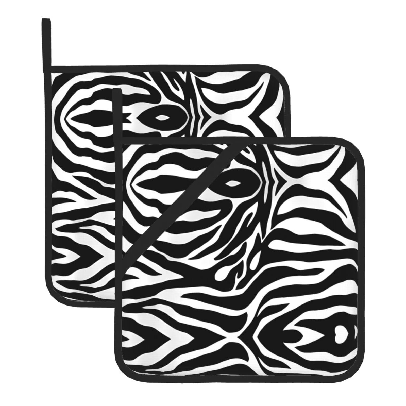 YYHHAOFA Zebra Print Prints Square Hot Pads - Durable Kitchen Covers for Heat Resistance, Waterproof Protection & Easy Cleaning - 2-Pack with Hanging Loops