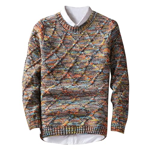 Men's Jacquard Knitted Sweater Winter Crewneck Male Knit Pullover Long Sleeve Casual Knits Sweaters