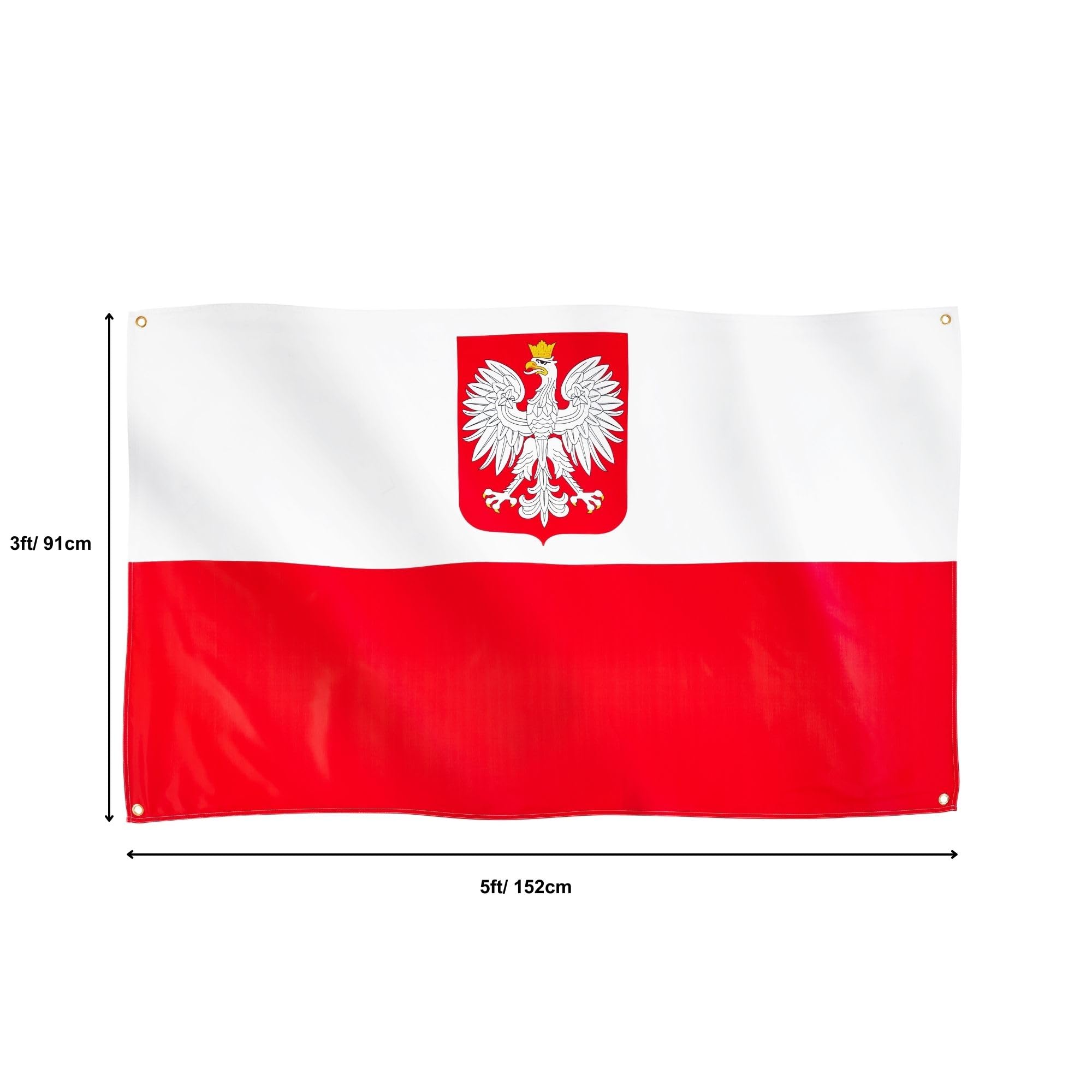Runesol Polish State Ensign Flag, 91x152cm, 3ft x 5ft, 4 Grommets, Eyelet In Every Corner, Polish Coat of Arms, Poland - Image 2