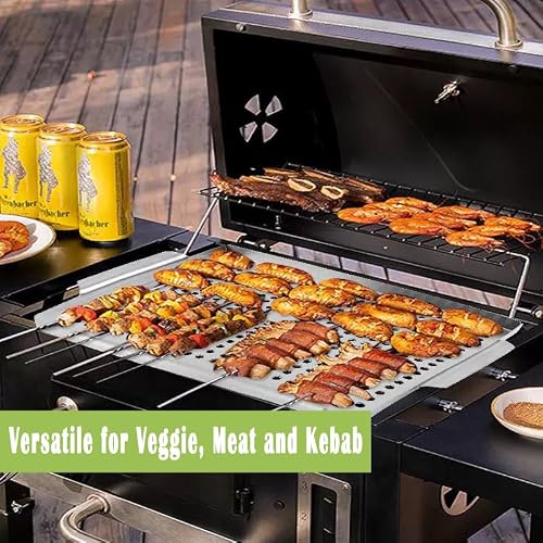 BBQMANN 14\" Grill Topper with Handles, Stainless Steel Versatile Pan, Good for Oven and Grill Barbecue, BBQ Accessory