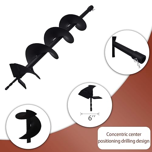Miniatura 5 de Brocas de taladro de tierra de 6 pulgadas para plantar, 6 brocas para taladro de motor de gasolina de 31.5 pulgadas, brocas para excavadoras de