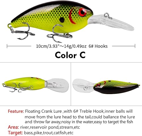 Miniatura 9 de Minnow Lures Popper Set Crankbaits, Cebos duros de pesca, con gancho agudo, Swimbaits Boat Topwater Señuelos, para trucha lubina perca