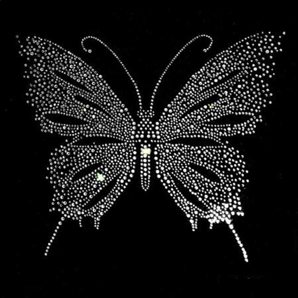 Shiny Butterfly Rhinestone Iron on Hotfix Transfer Applique Bling Decor (White)