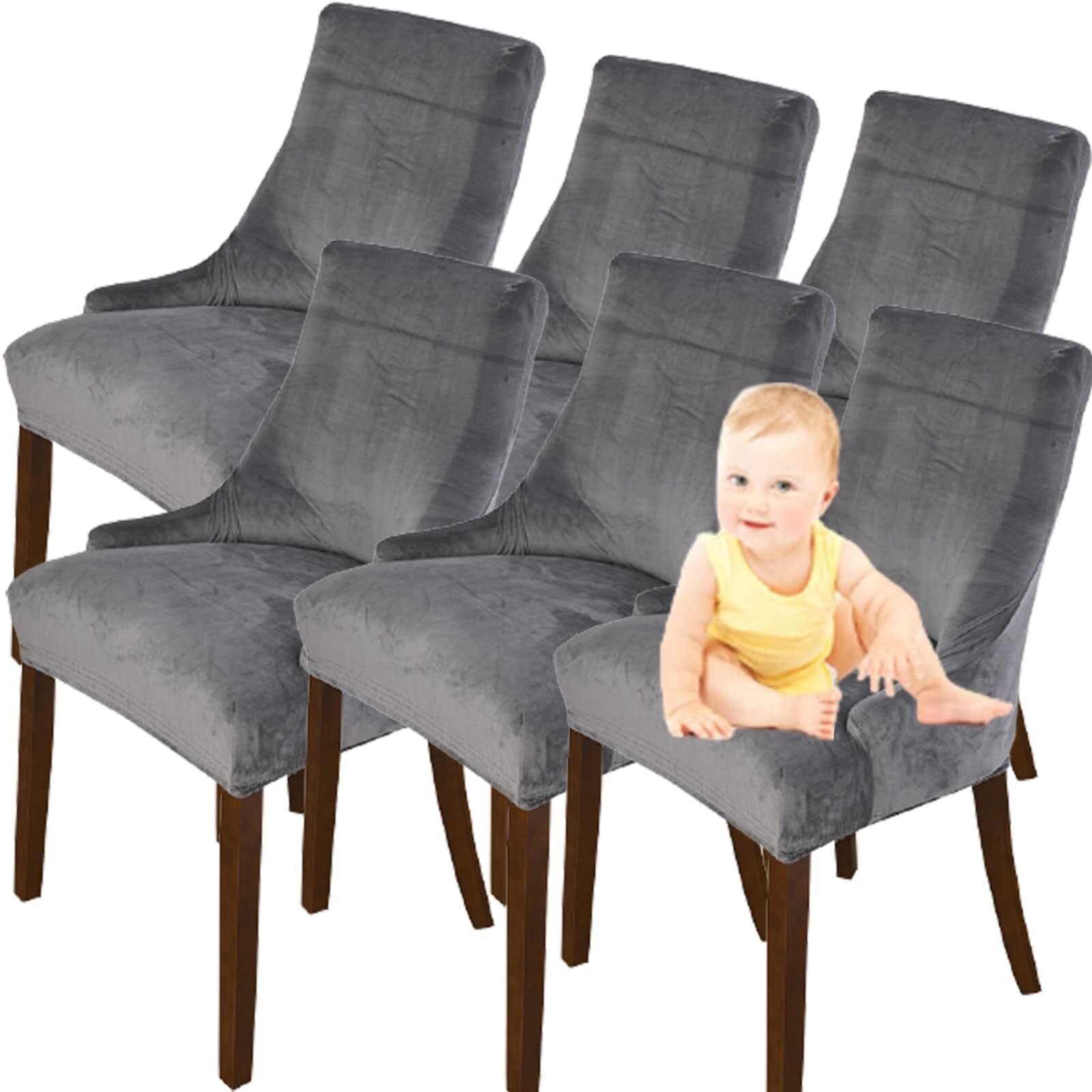 NMVAWIPT Velvet Wingback Chair Covers, Stretch Slipcovers, Removable Furniture Protector, For Hotel Wedding Banquet(#4,6pcs)