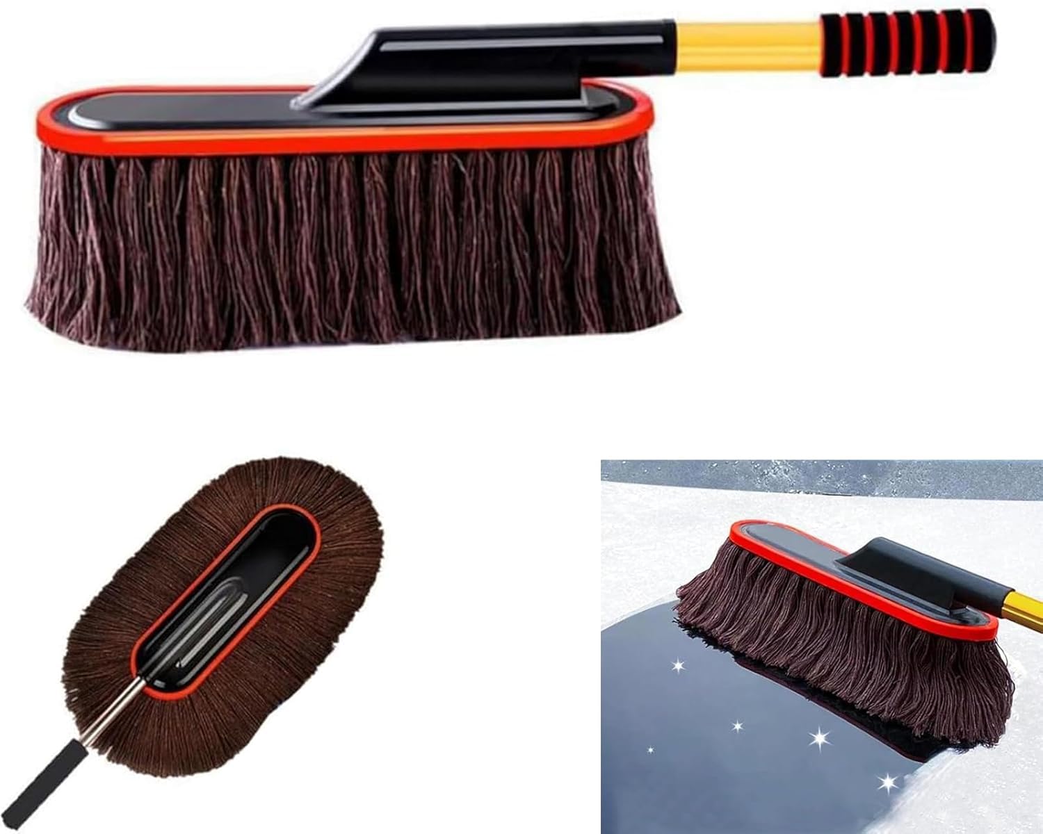 Car Duster with Extendable Telescoping Handle, Car Duster Exterior Scratch Free, Soft Microfiber Cars Dusters Exterior, Long Handle Microfiber Cars Dusters for Truck, Motorcycle (Coffee)