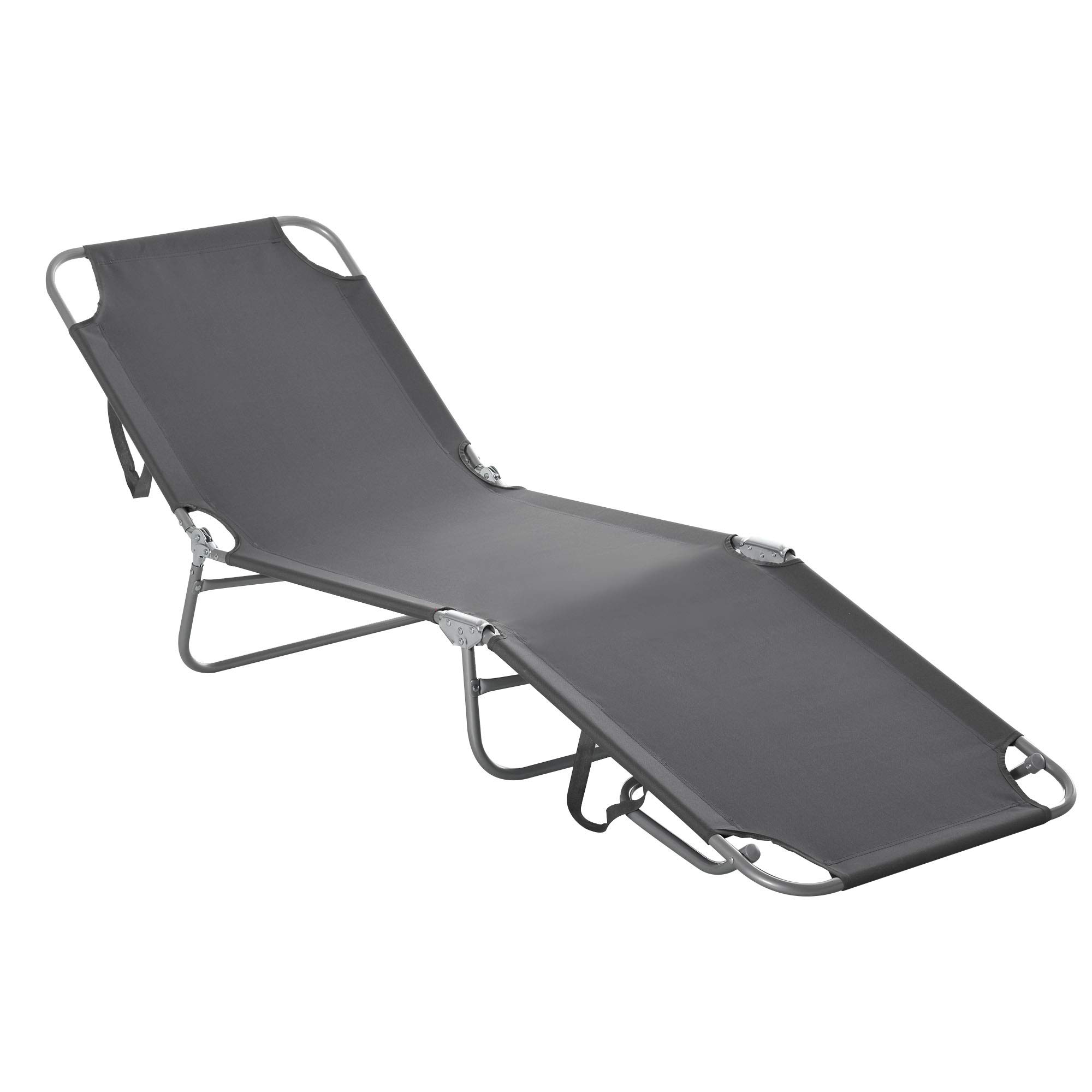Outsunny Bain de Soleil transat Pliable Dossier réglable Multipositions métal et Polyester Gris