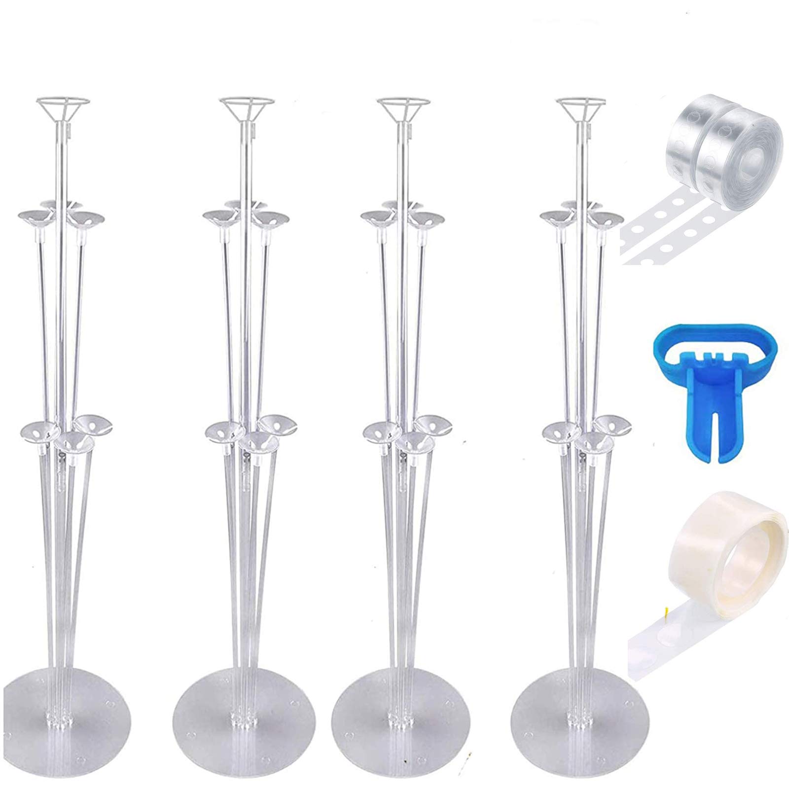 Table Balloon Stand Kit Set,4Pcs Table Balloon Stick Holder,1pcs Balloon Tie Tool,2 Roll Balloon Decorating Strips,100 Glue Dots for Baby Shower, Wedding,Graduation,Birthday Party Decorations