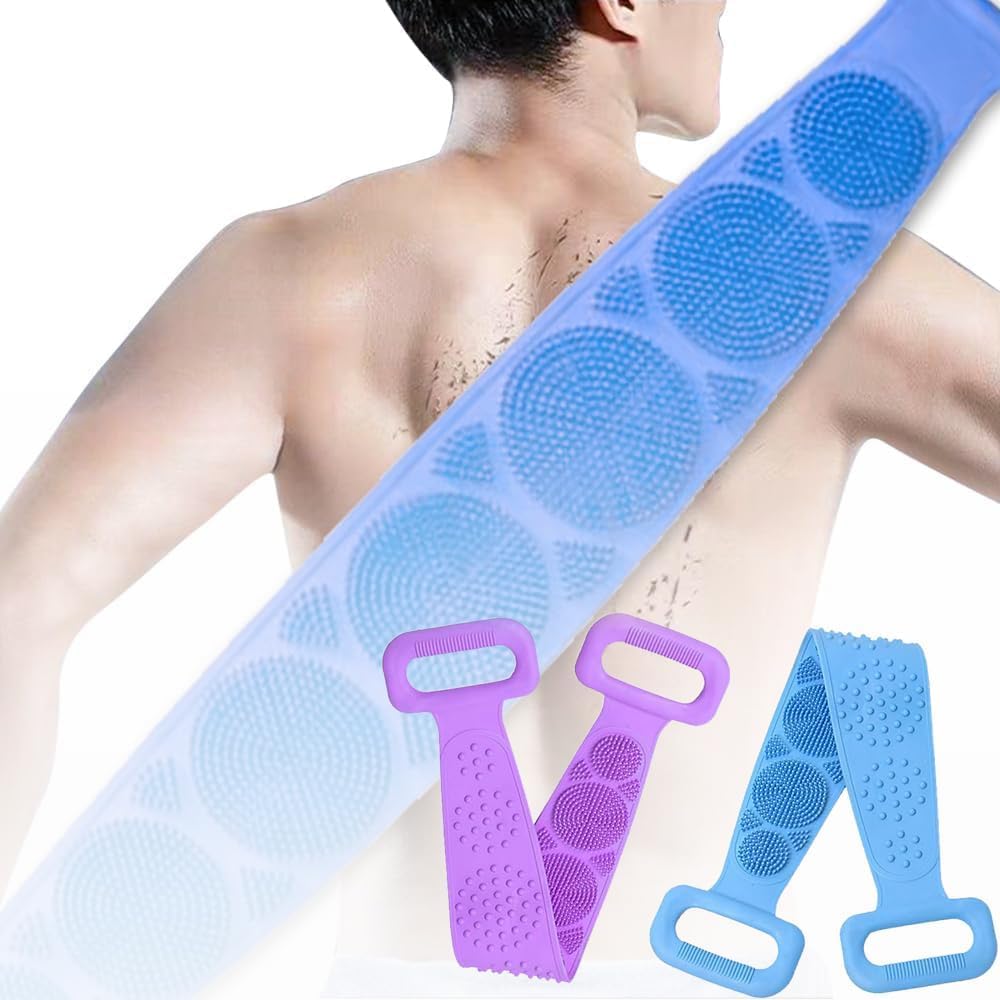 Silicone Body Back Scrubber, Double Side Bathing Brush for Skin Deep Cleaning Massage, Dead Skin Removal Exfoliating Belt for Shower, Easy to Clean,Body Brush for Bathing [ 2-pcs, Multicolour ]-picture-41