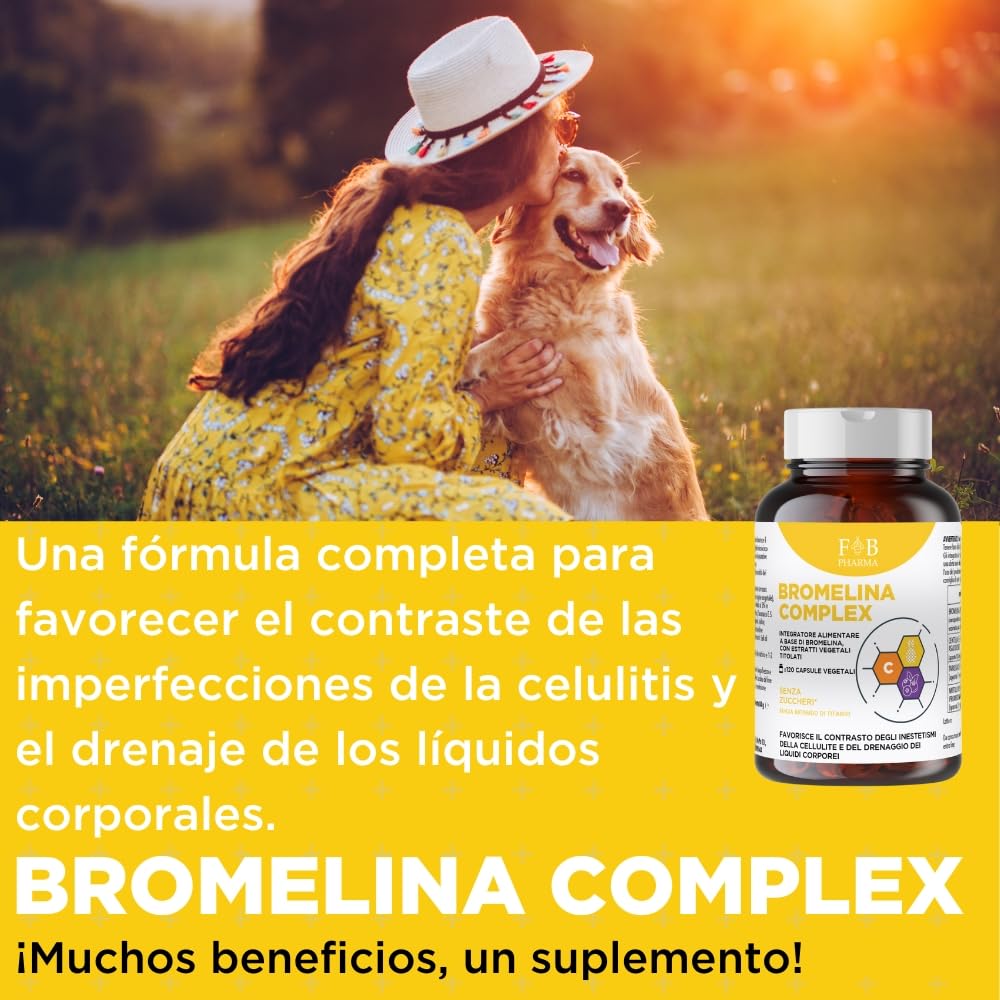 BROMELINA COMPLEX – Diurético natural contra la celulitis y la retención de líquidos – Favorece la microcirculación y el drenaje – Fabricado en Italia – 120 cápsulas