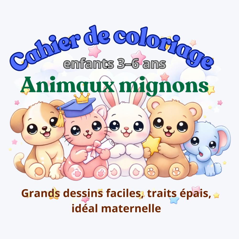 Cahier de coloriage enfants 3–6 ans – Animaux mignons: Grands dessins faciles, traits épais, idéal maternelle
