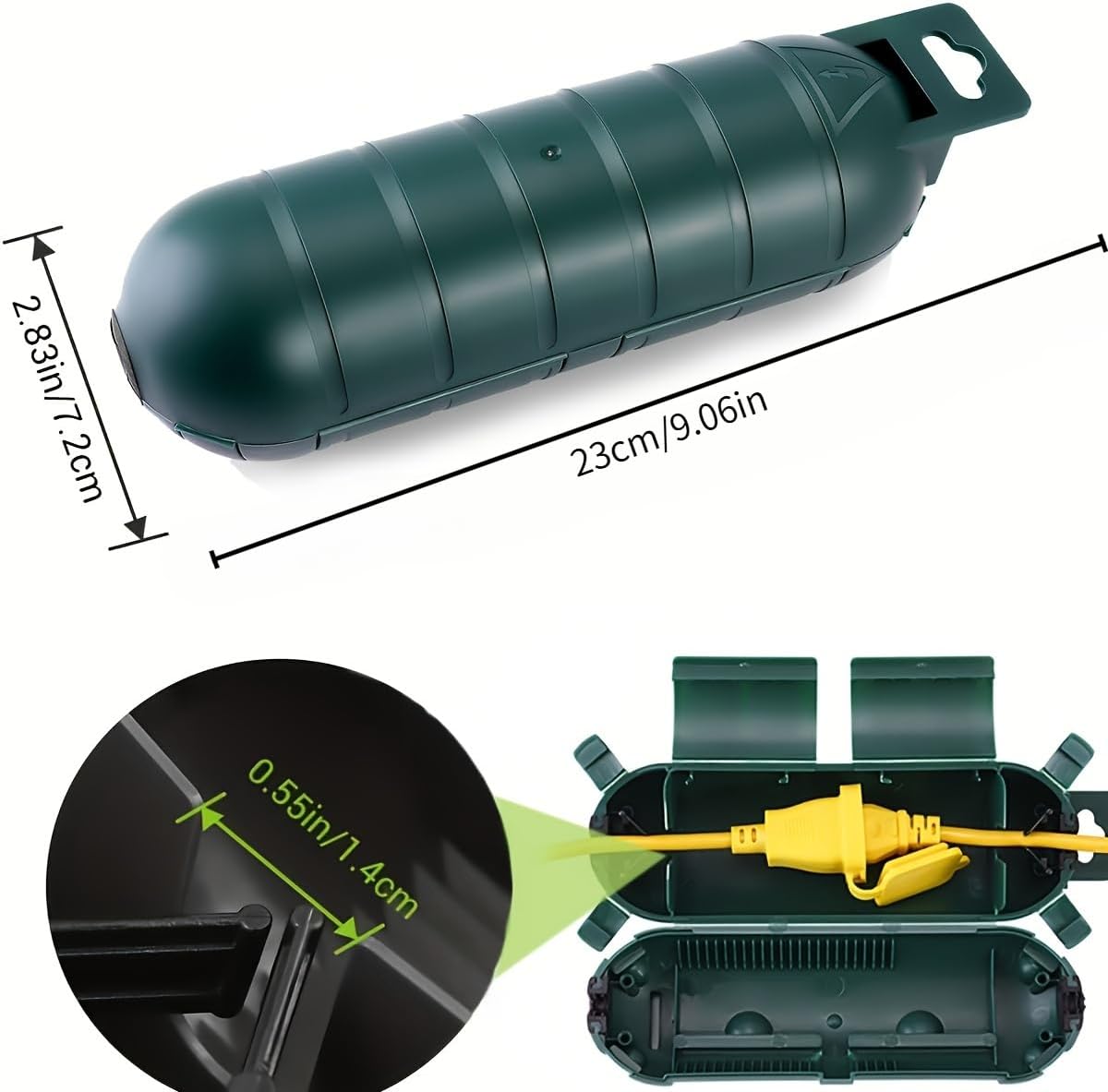 1pc Durable PVC Outdoor Extension Cord Safety Cover with Seal, Weatherproof Electrical Connection Box, Green & Black, Protects Outlets, Plugs & Sockets from Rain, Snow & Ice(Green)