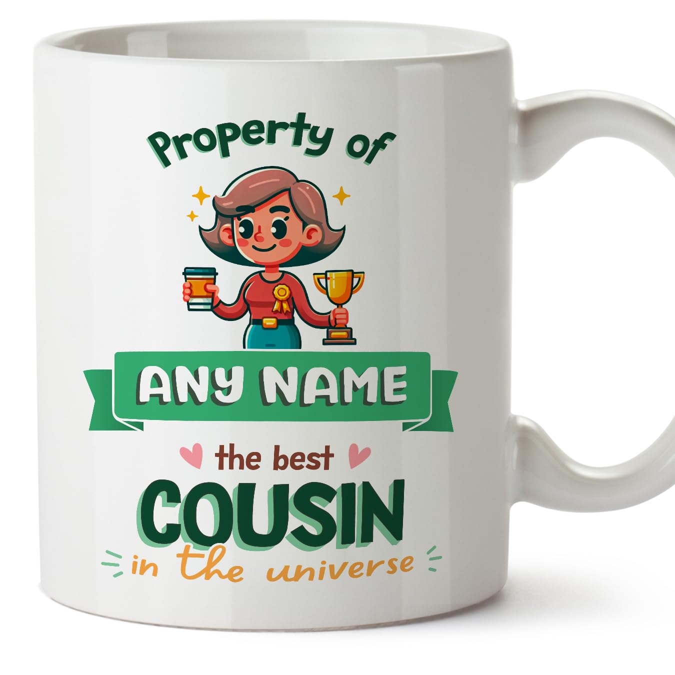 MUGFFINS Female Cousin Mug - in English - Property of - Funny Gift - Ceramic 11oz Mug