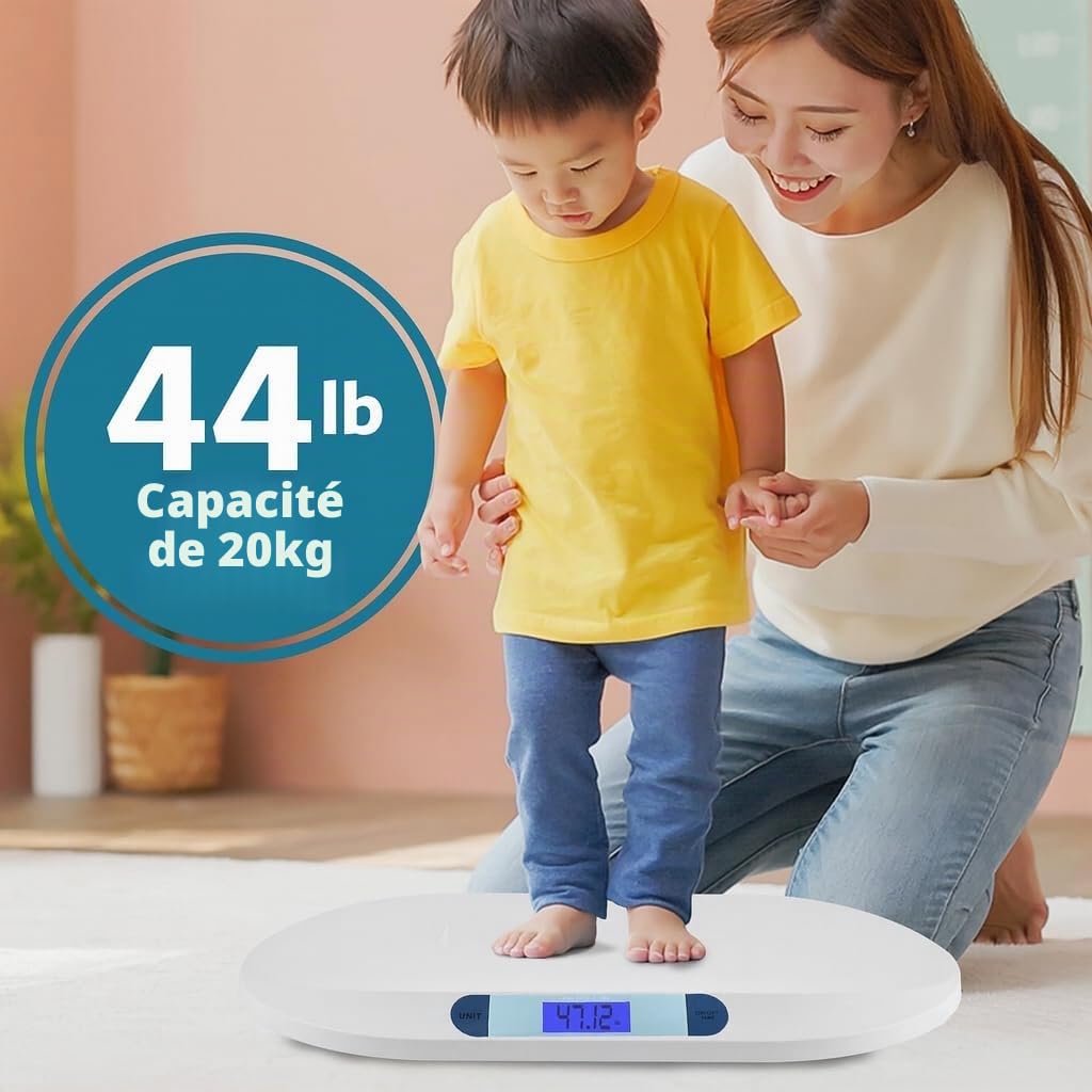 Smart Weigh Pèse-bébé Numérique avec un Large Écran LCD Rétroéclairé, 3 Modes de Pesage et une Fonctionnalité de Tare de 20 kg/ 44 lb