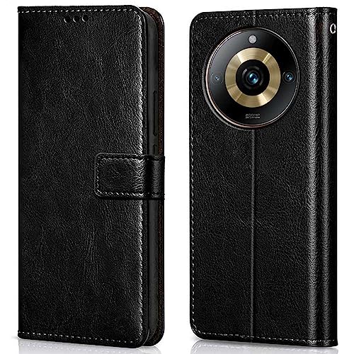Image of WOW IMAGINE Shock Proof Flip Cover Back Case Cover for Realme Narzo 60 PRO | 11 PRO | 11 PRO Plus 5G (Flexible | Leather Finish | Card Pockets Wallet & Stand | Black)