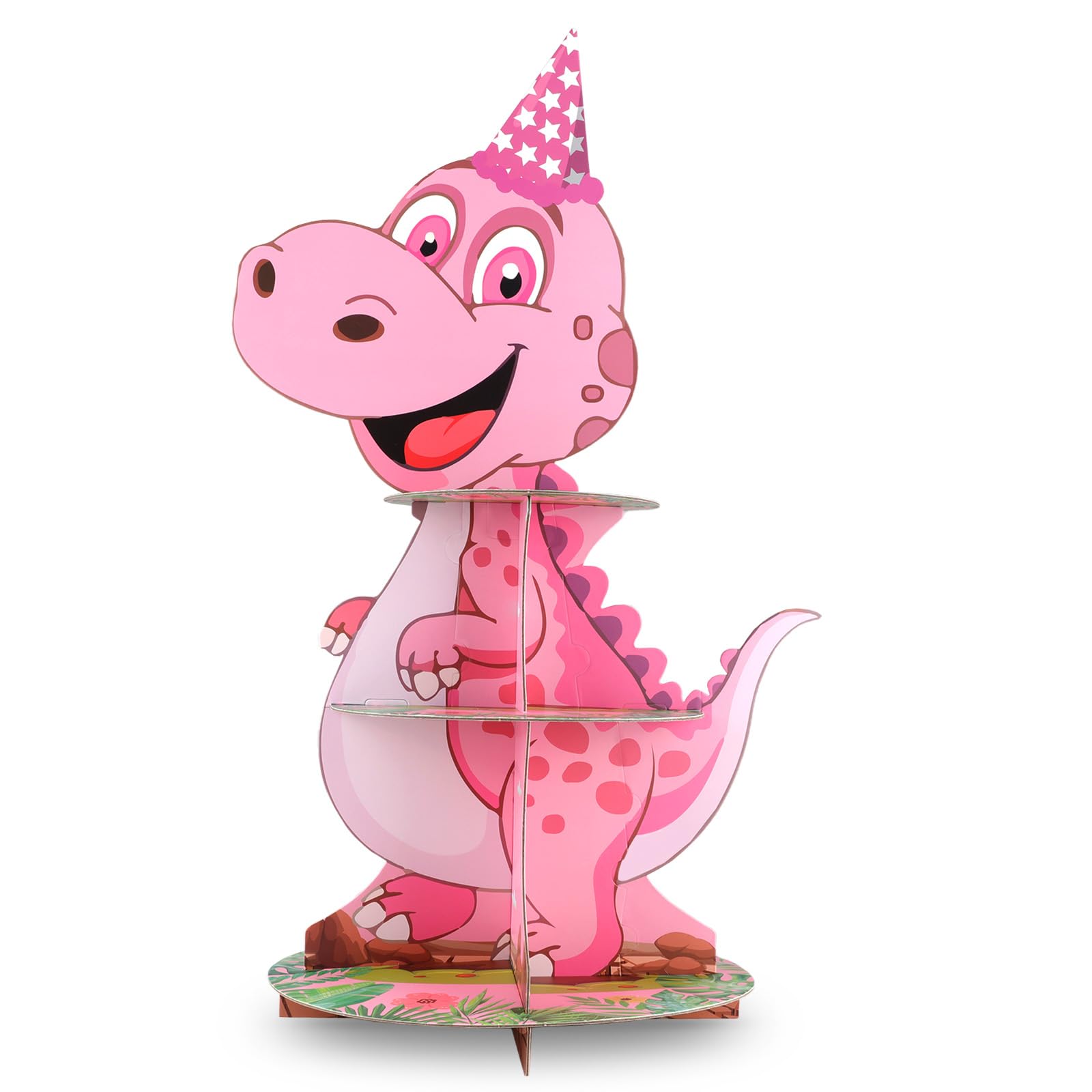 Akwarela dinozaur 3-poziomowy stojak na babeczki, dekoracje urodzinowe dla dzieci, chłopców i dziewcząt, Boże Narodzenie, urodziny, baby shower, artykuły imprezowe (1 szt.)