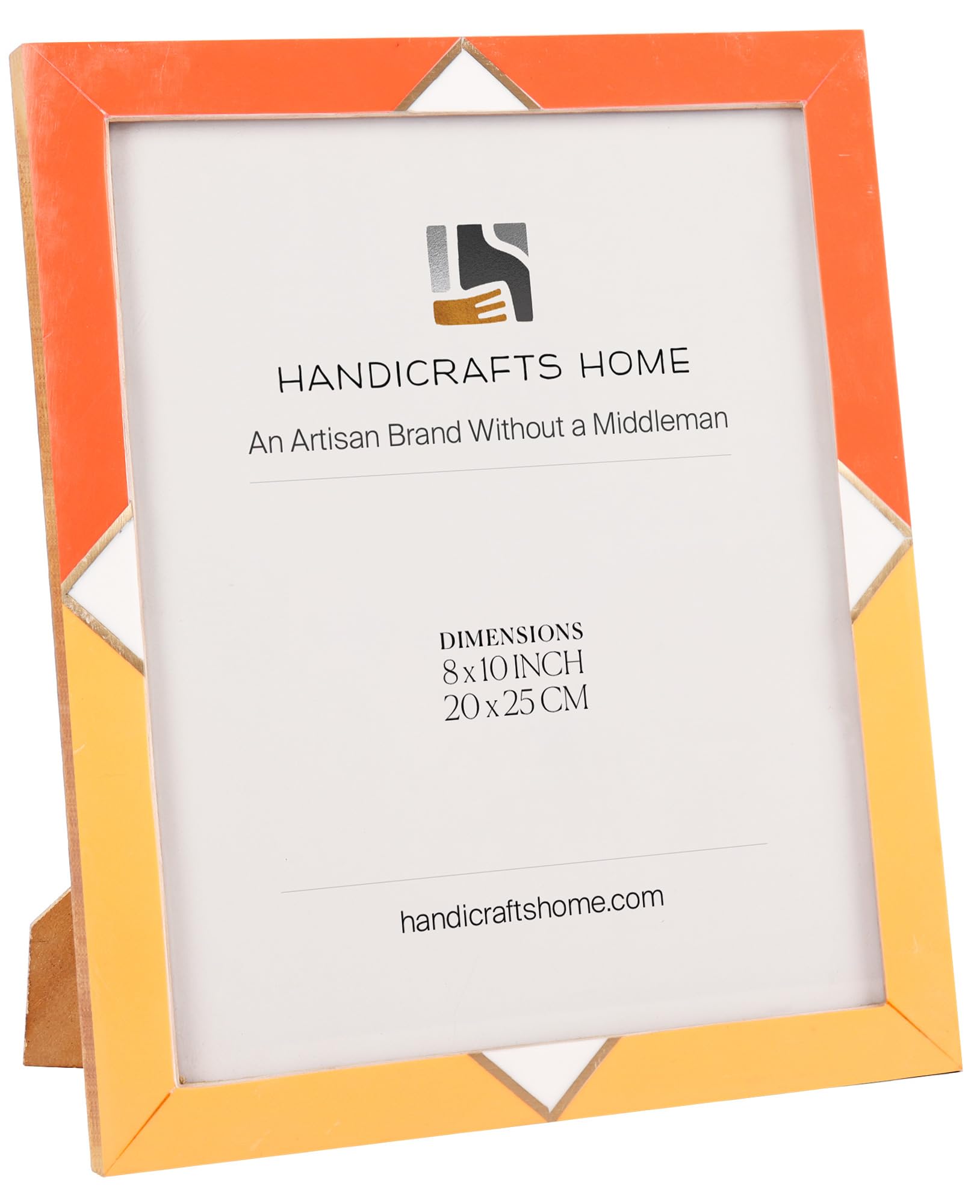 Handicrafts Home Marco de fotos hecho a mano con incrustaciones de resina, color naranja, decoración de latón, 8 x 10 pulgadas
