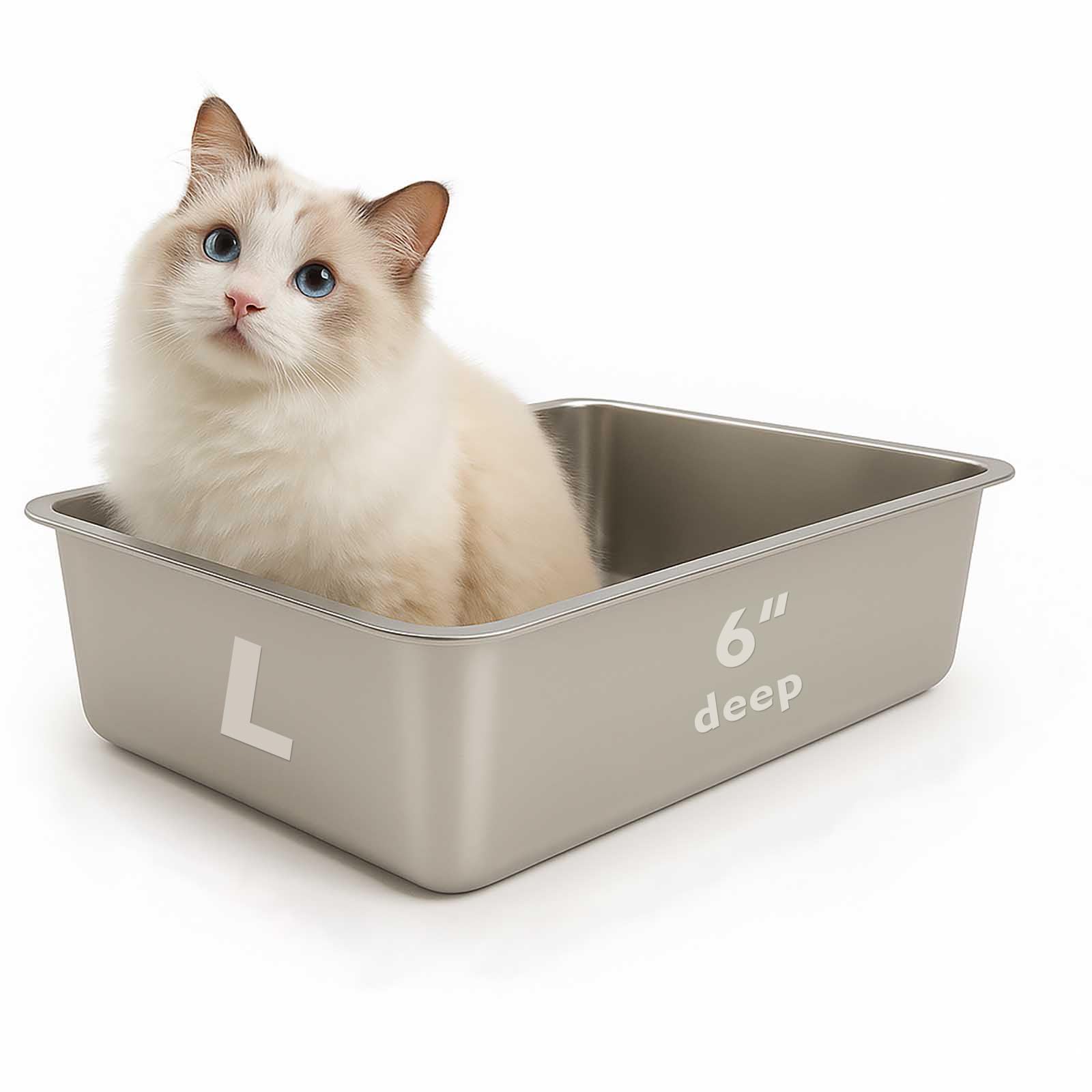FELIO Stainless Steel Cat Litter Box - Large Metal High Side Litter Box, 23.4" L×15.5" W×5.9" H, Splash-Proof and Non-Stick Cat Poop Box odorless, Easy to Clean for Big Cats, Rabbit, Dog, Ferret