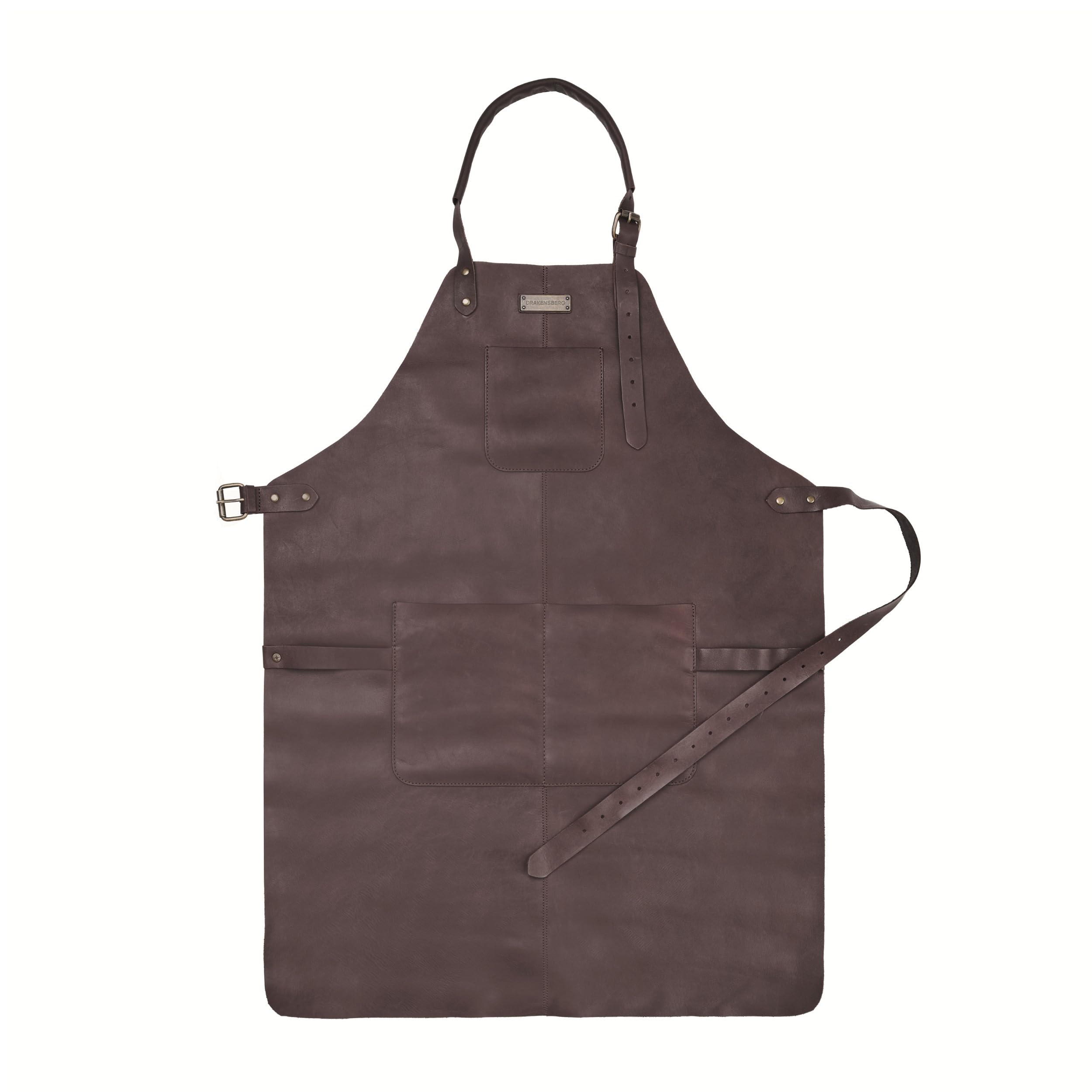 DRAKENSBERG Delantal de Barbacoa 'Bob' - Delantal de cuero profesional para gastro, bar, barista, regalo para caballeros, sostenible hecho a mano, cuero de búfalo, café-marrón, DR00343