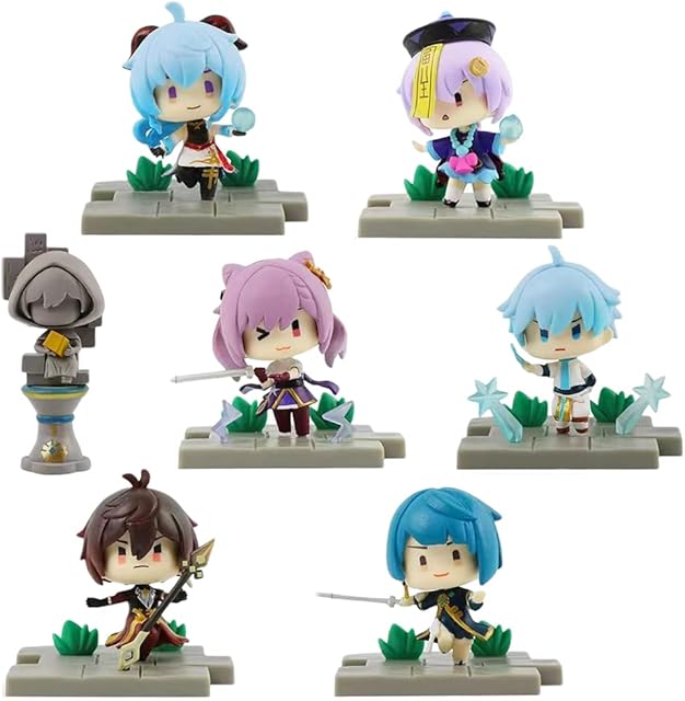 Ksopsdey Mini Figures Set 7PCS Genshin Impact Themed Birthday Party Supplies Genshin Impact Birthday Cake Topper Figurines Party Cake Decoration Supplies Cake Toppers PVC Model Character