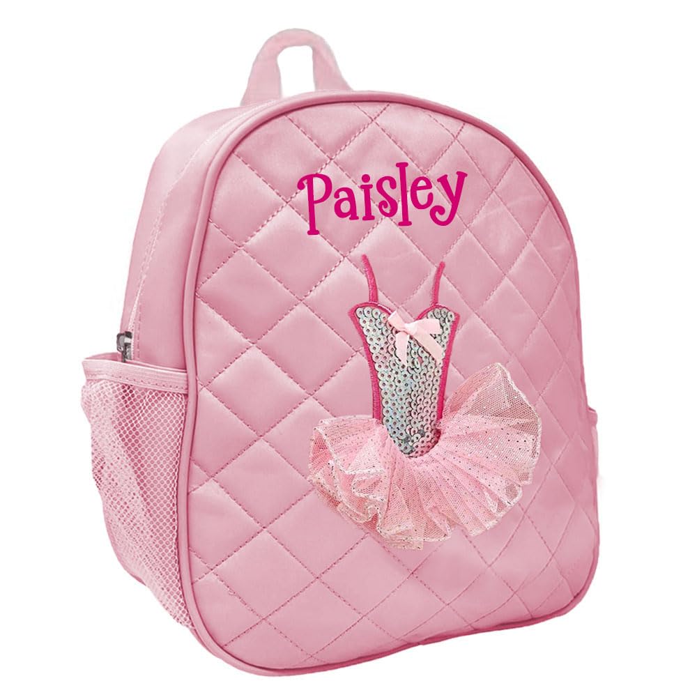 The Trendy Turtle Personalized Ballet Backpack for Girls – 12 Inch Quilted Pink Kids Backpack with Tutu Detail, Lightweight School pr Damce Bookbag