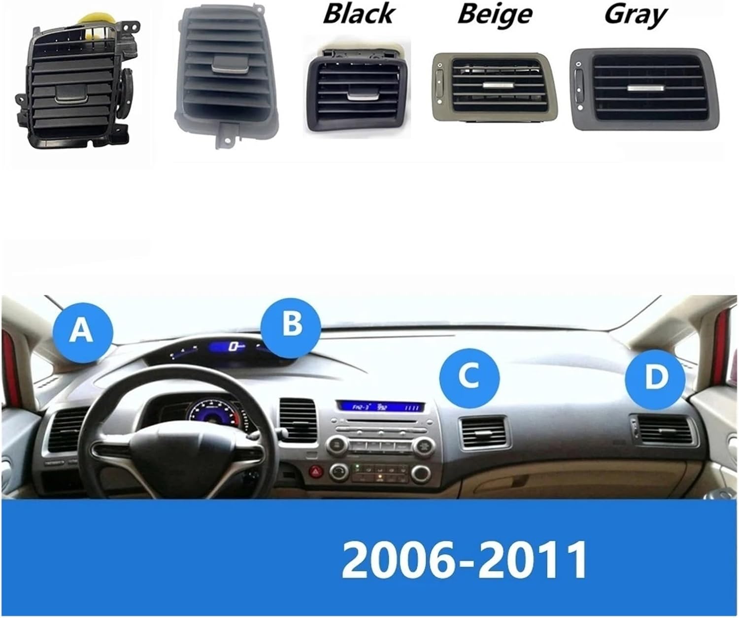 AC Air Conditioner Vent Outlet Compatible For HONDA CIVIC 2006 2007 2008 2009 2010 2011 Car Styling Air Conditioning Grille Outlet(Black B)