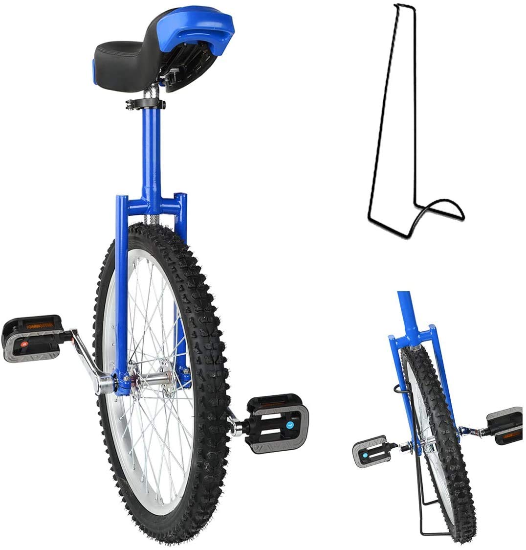 16/18/20/24" Wheel Trainer Unicycle Height Adjustable Skidproof Mountain Tire Balance Cycling Exercise, With Unicycle Stand, Wheel Unicycle,Blue,20inch