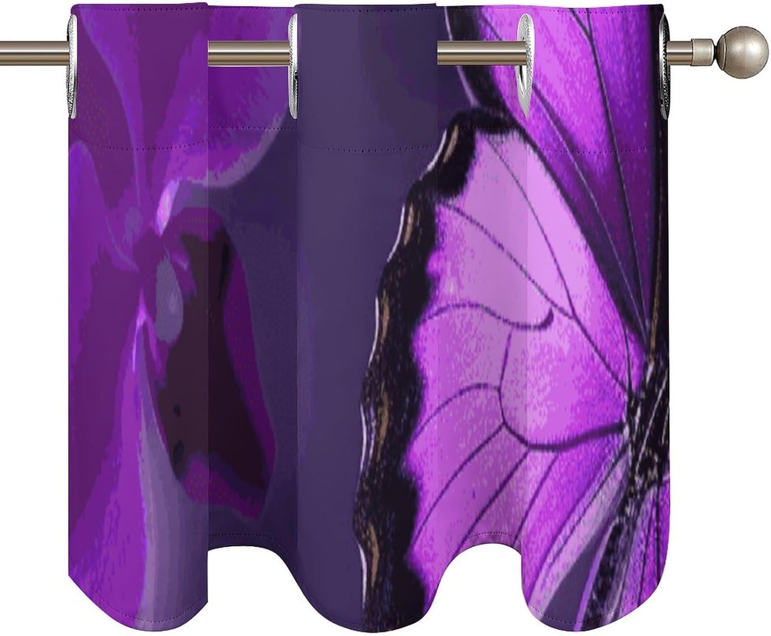 Purple Butterfly Valances for Window 2 Panels. Light Filtering Curtains Farmhouse Short Small Valance.Modern Curtains for Windows Living Room Kitchen Over Sink.