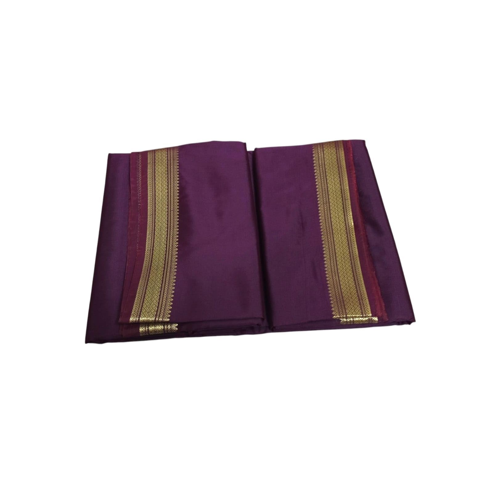 Traditional Men's Silk Dhoti and Dupatta Set, 4.25+2.25 Mtr with Gold Border (Wine)-image-10