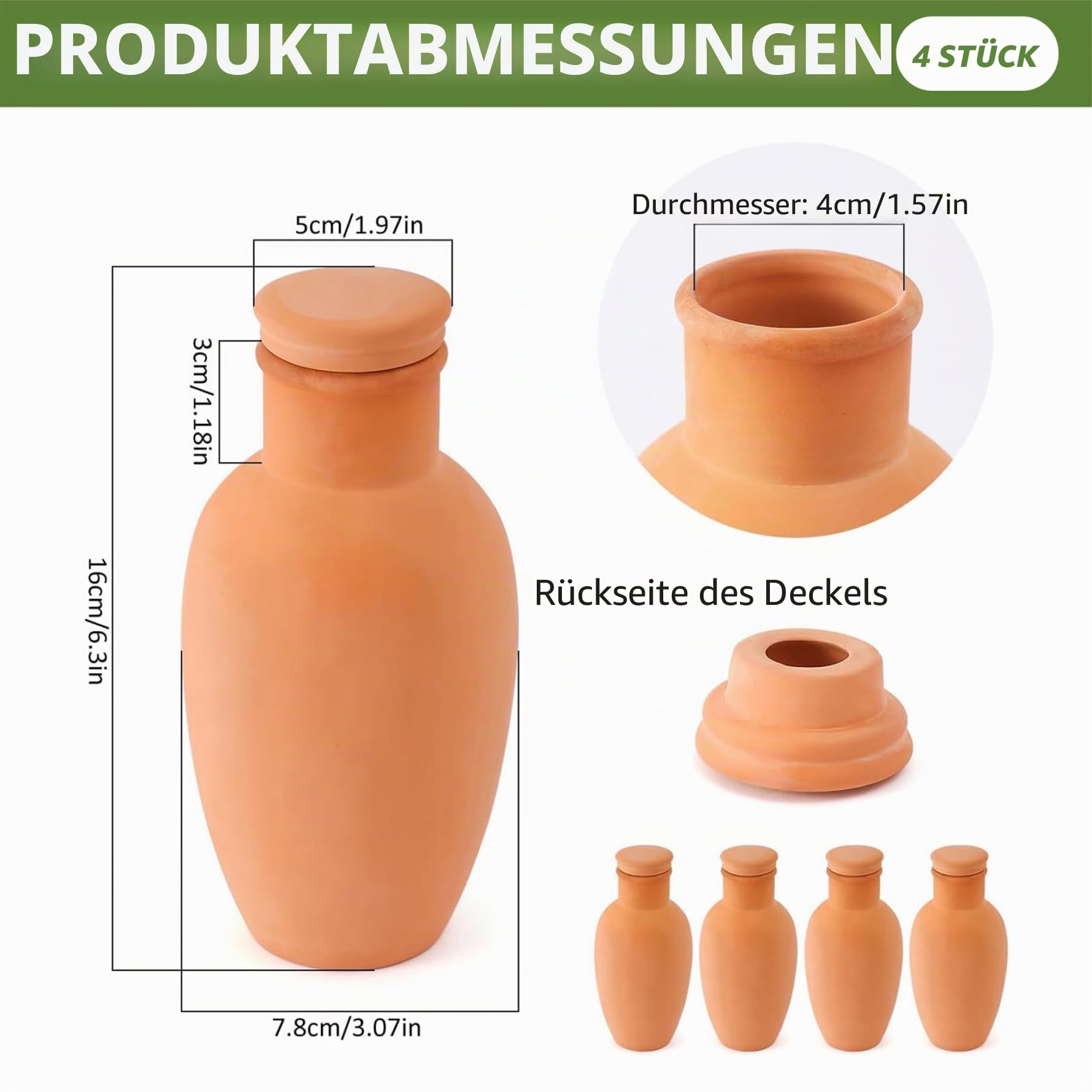 Terrakotta-Bewässerungsspieße, 4er-Pack Terrakotta-Bewässerungstöpfe, Selbstkugeln für Pflanzen – Automatisches Pflanzenbewässerungssystem mit Ton-Bewässerungsspießen für Topfpflanzen im Innen- und A