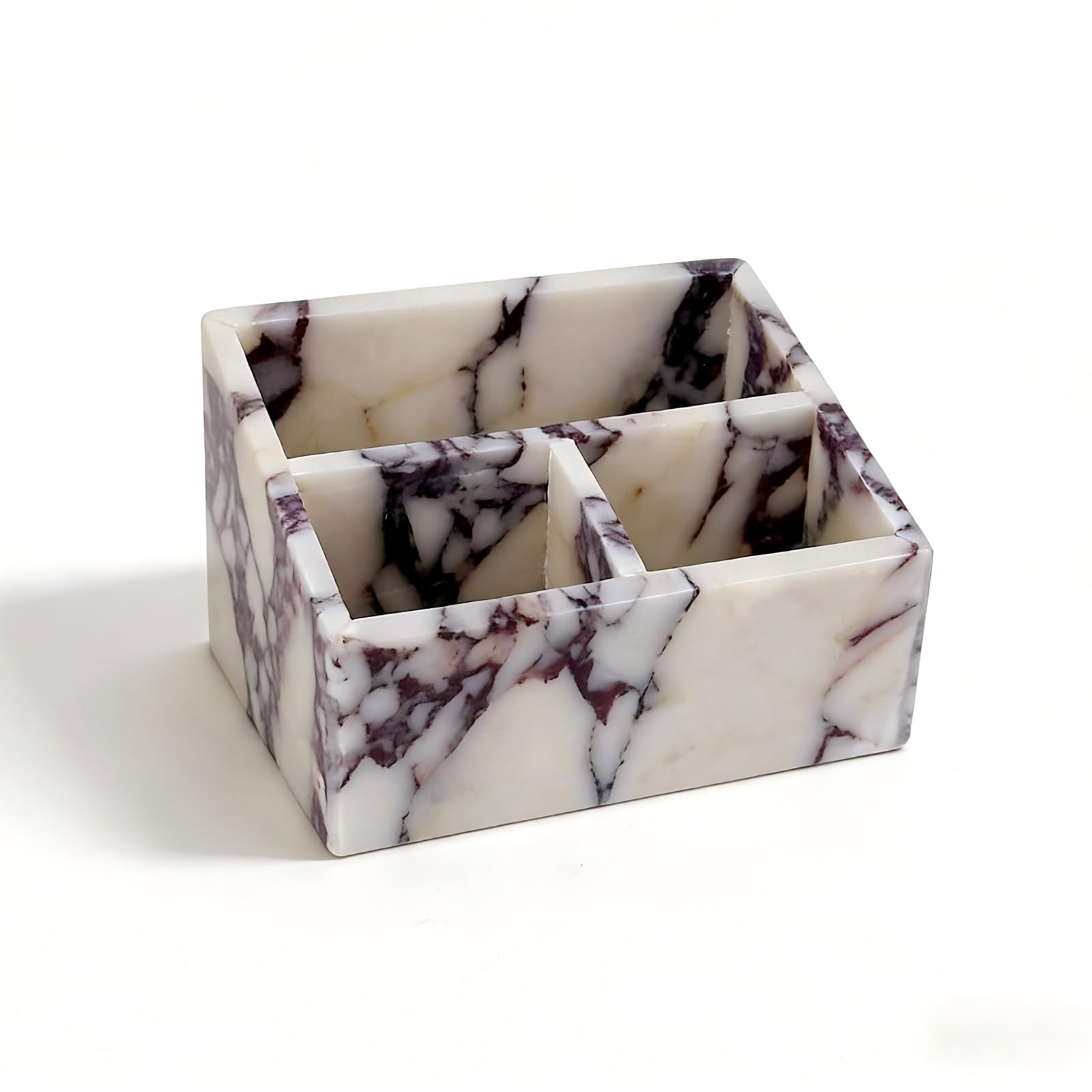 Artisanal Abode Calacatta Viola Marble 3-Compartment Desk Organizer — image 1