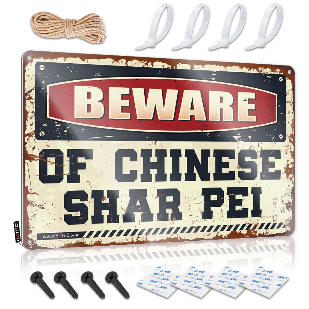 HELIOFORGE Man Cave Funny Signs Beware Of Chinese Shar Pei Sign Home Wall Decor Funny Metal Sign Bar Posters(30X40CM)